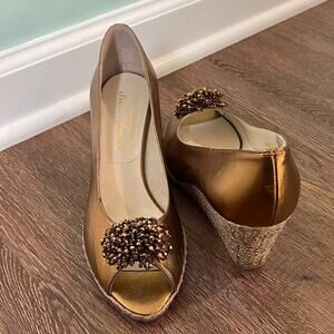 Sesto Meucci Bronze Sparkly Wedge Espadrilles Like New!